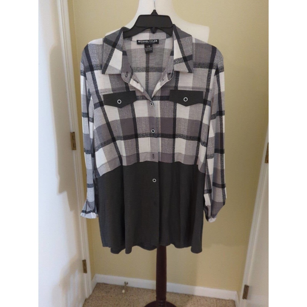 Michael Tyler Womans Tunic Top Black Multicolor 3/4 Sleeve Size LG